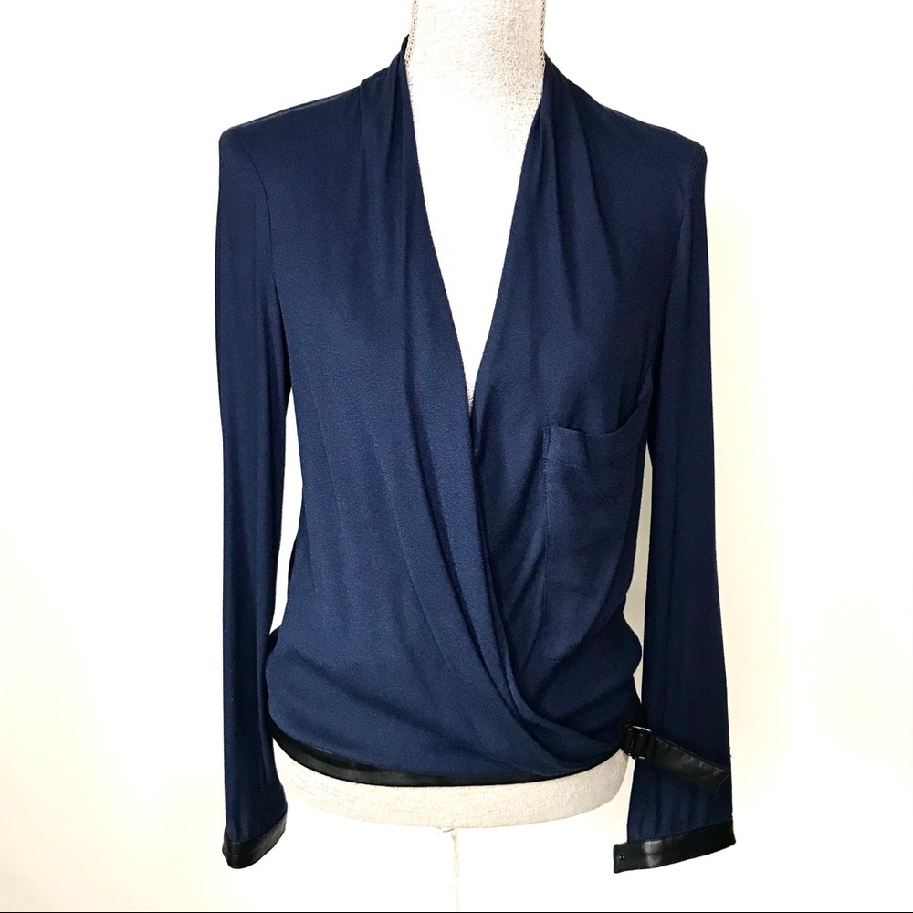 SOLD🥂 HELMUT LANG Morse Leather Trim Faux Wrap Top NWT - Picture 3 of 16